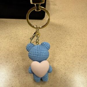 Blue Bear Keychain with Pink Heart